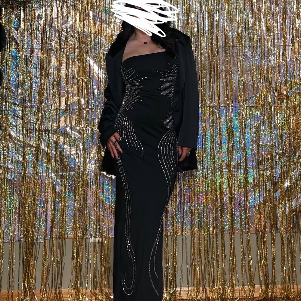 SHEIN Black Strapless Dress with Silver Accents